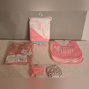 Baby Girls Romper 0/3 Months Burp Cloths Bibs Mittens Bundle Pink New